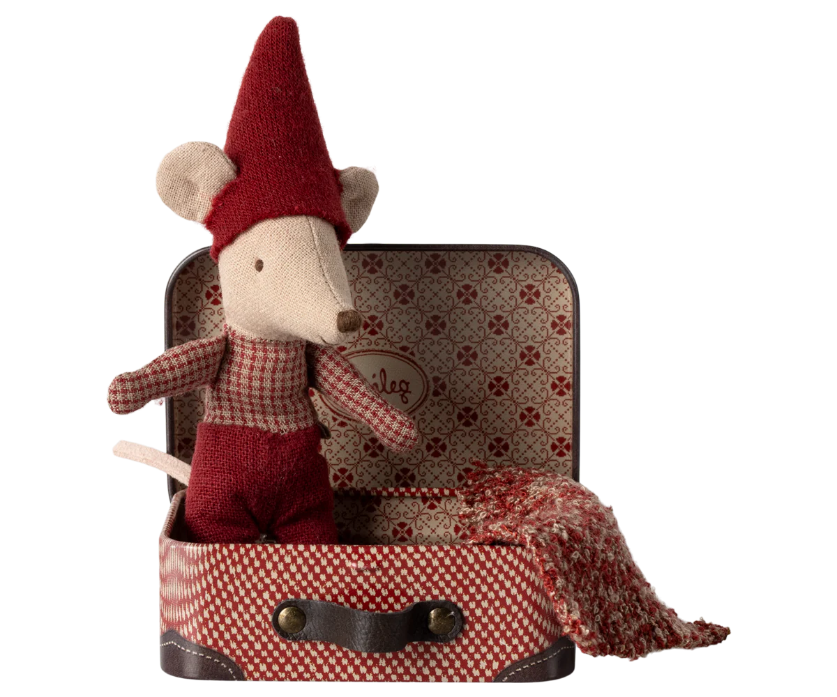 Baby Christmas Mouse in Suitcase