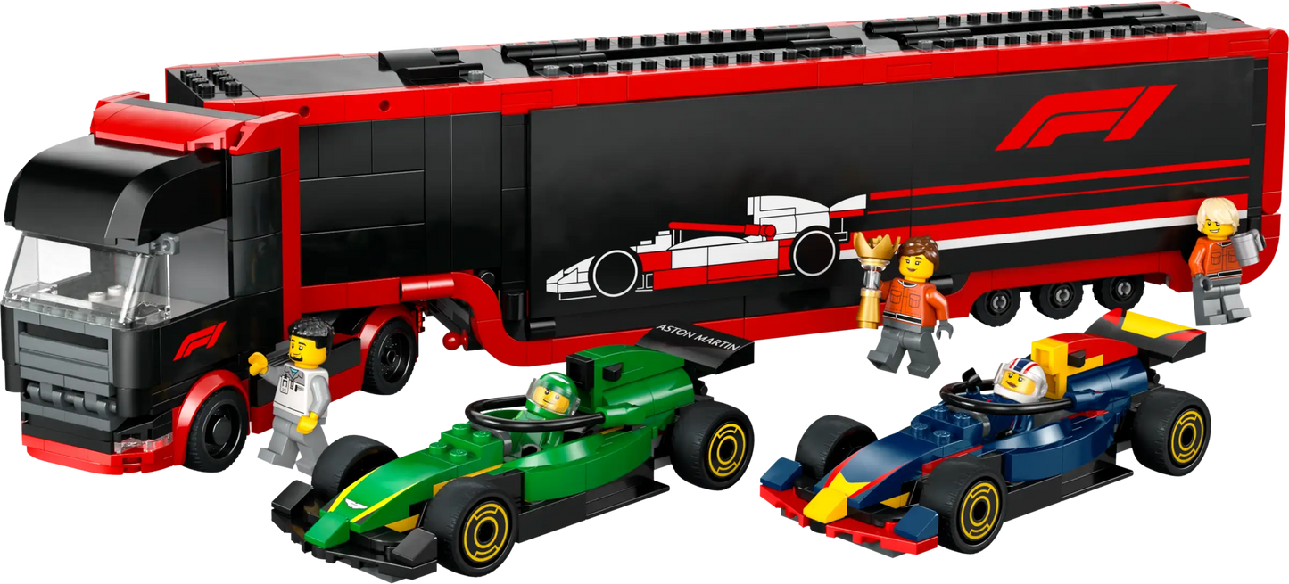 City: F1 Truck with RB20 & AMR24 F1 Cars Building Set