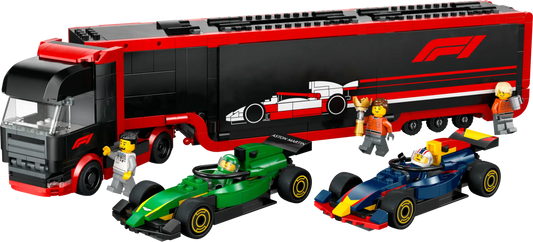 City: F1 Truck with RB20 & AMR24 F1 Cars Building Set