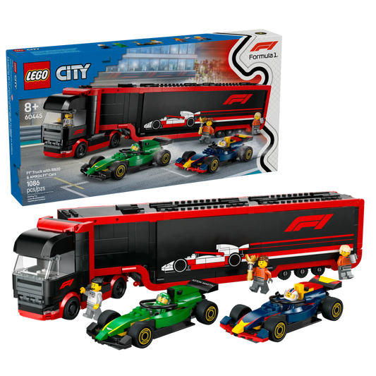 City: F1 Truck with RB20 & AMR24 F1 Cars Building Set