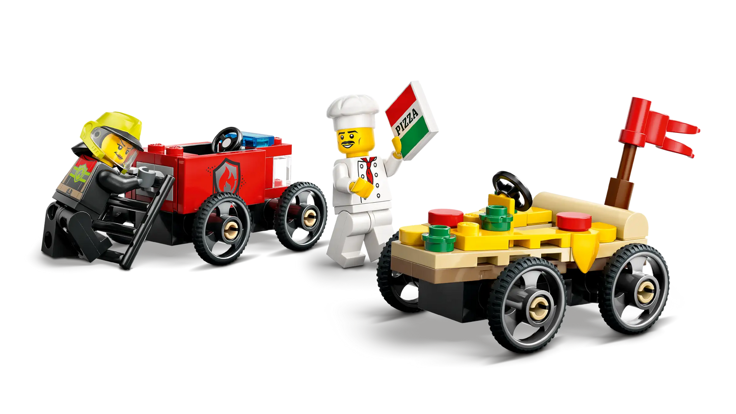 City: Pizza vs Fire Truck Race Car Building Set