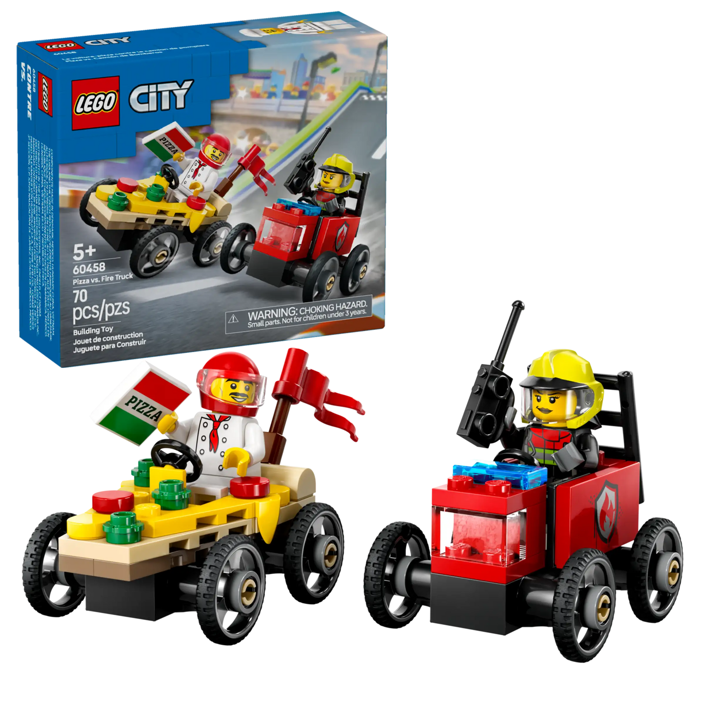 City: Pizza vs Fire Truck Race Car Building Set