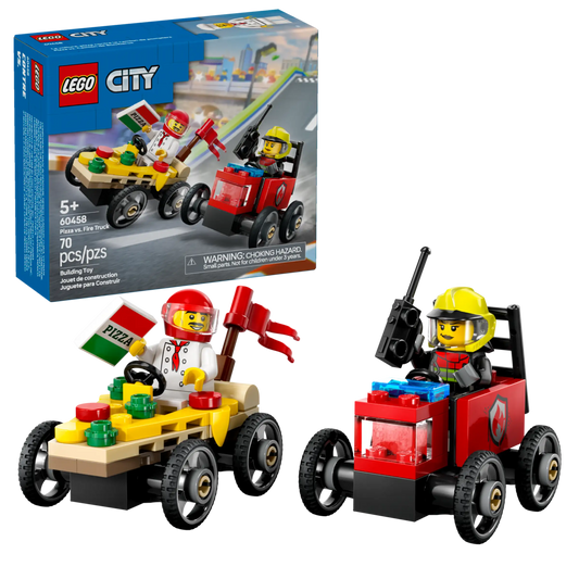 City: Pizza vs Fire Truck Race Car Building Set