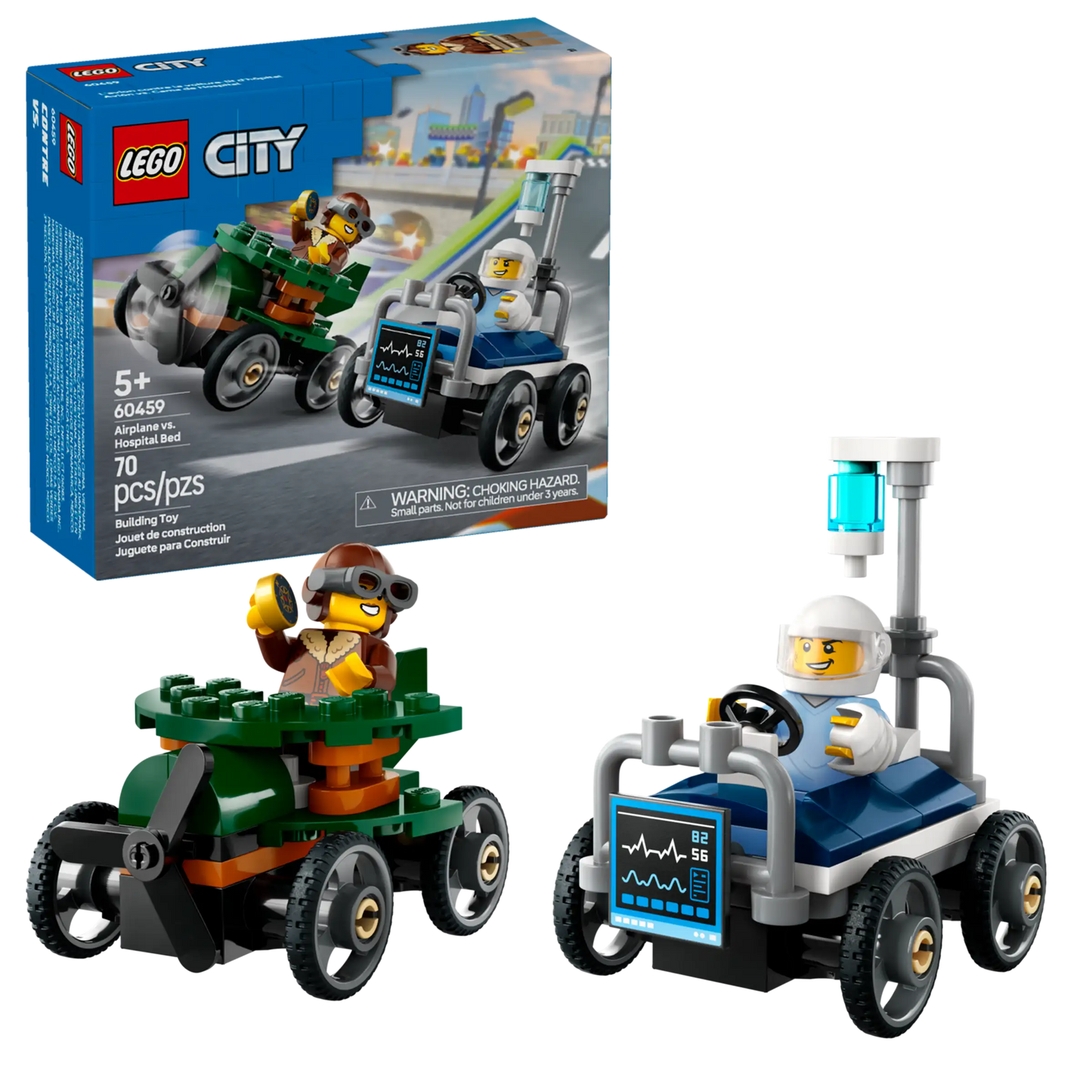 City: Airplane vs Hospital Bed Race Car Building Set