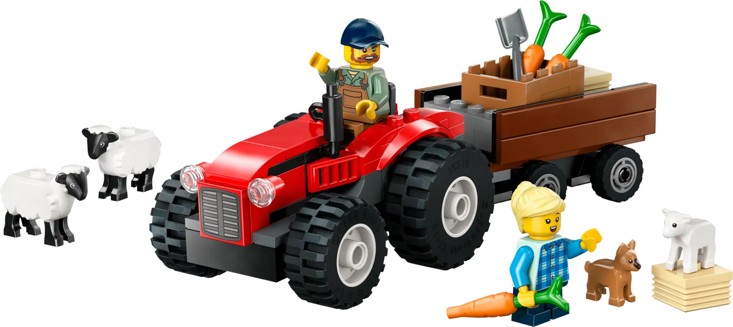 City: Red Farm Tractor with Trailer & Sheep Building Set