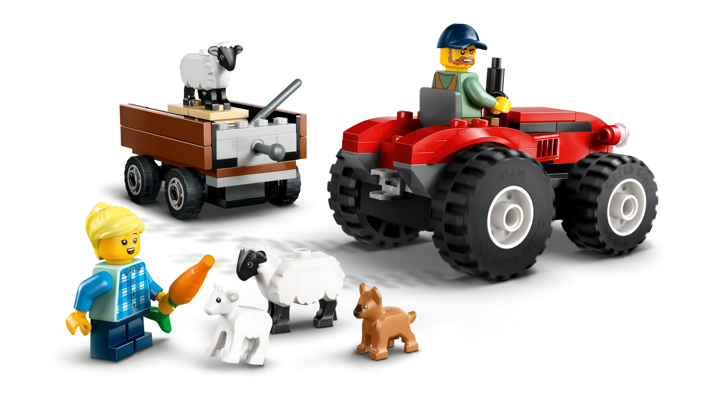 City: Red Farm Tractor with Trailer & Sheep Building Set