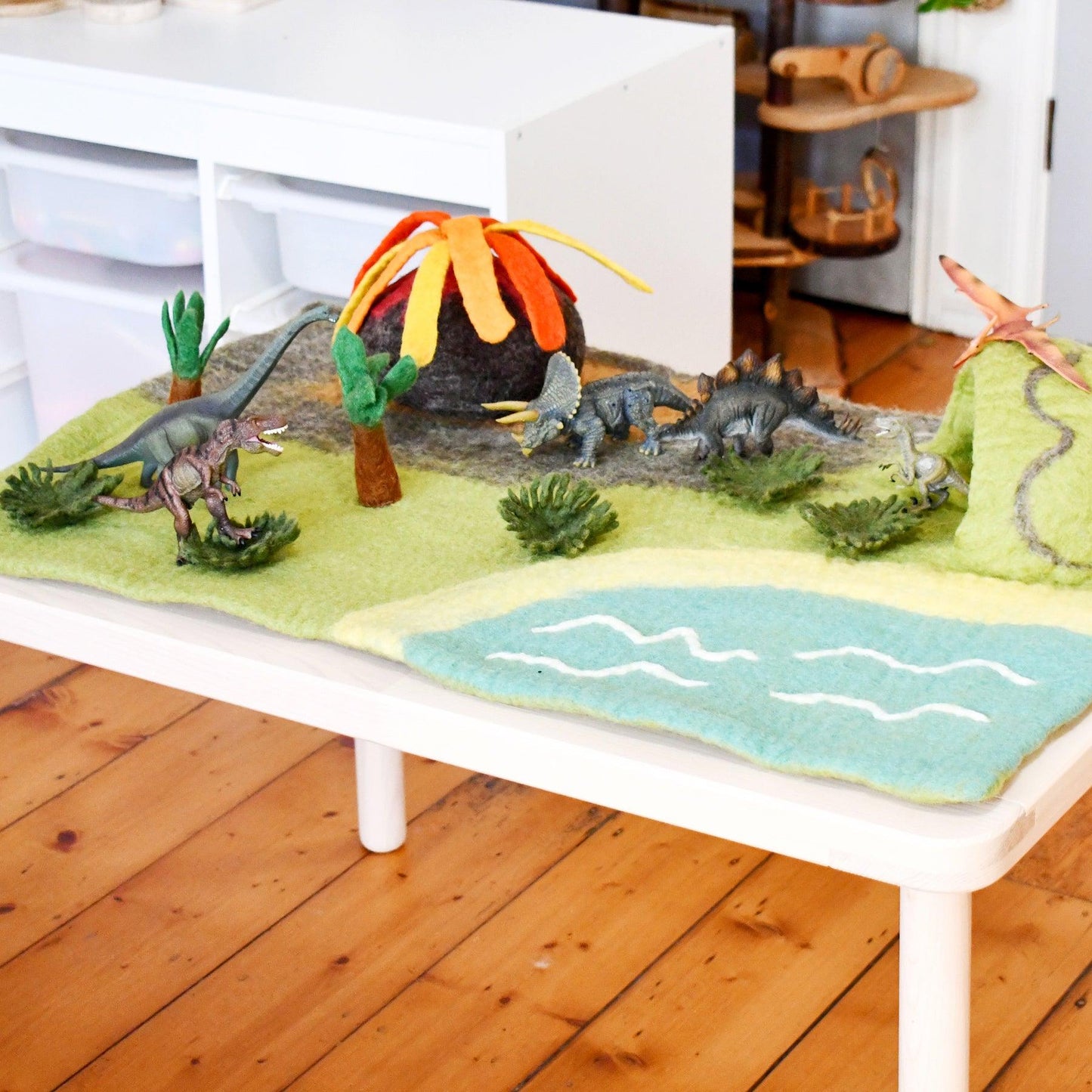 Felt Play Mat Playscape- Dinosaur Land with Volcano