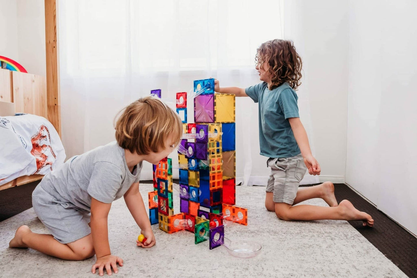 Rainbow Magnetic Tiles Ball Run Pack