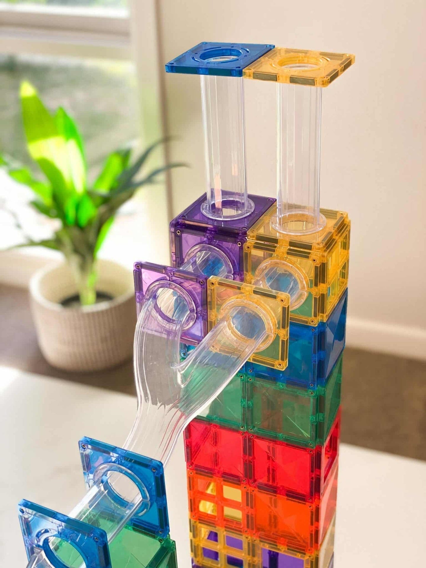 Rainbow Magnetic Tiles Ball Run Pack