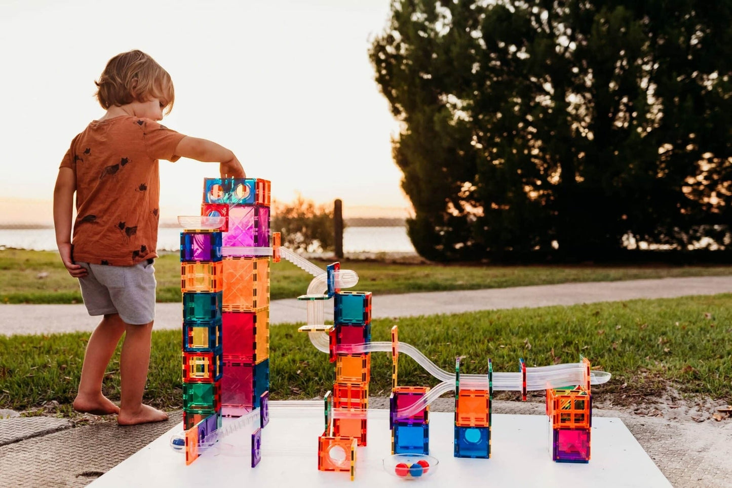 Rainbow Magnetic Tiles Ball Run Pack