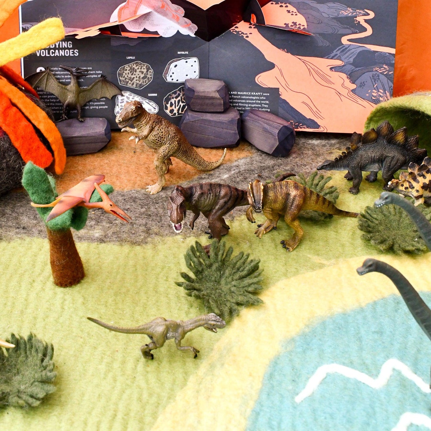 Felt Play Mat Playscape- Dinosaur Land with Volcano